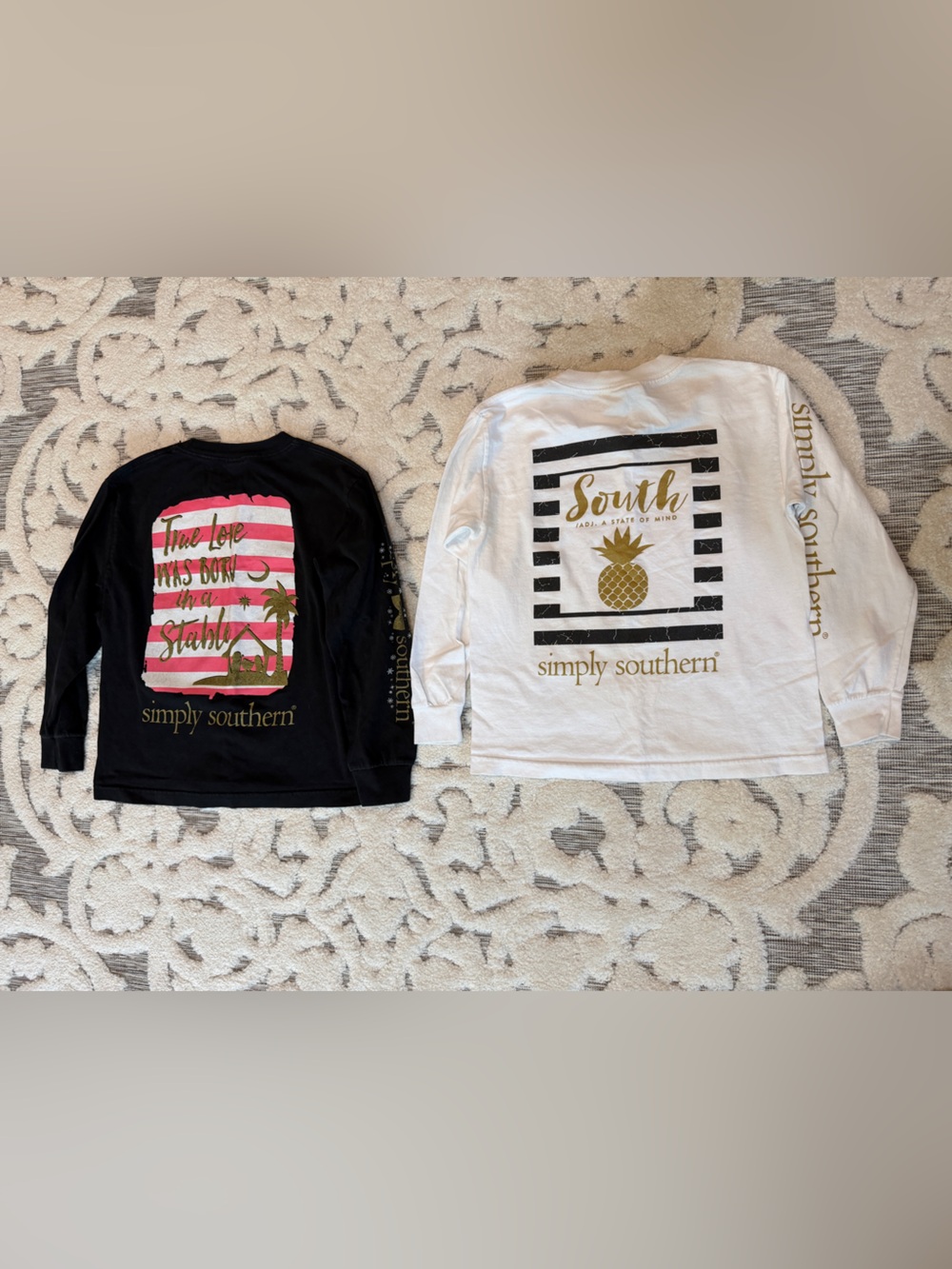 Lot of 2 Simply Southern Kids Long Sleeve Shirts- Youth size Small GUC